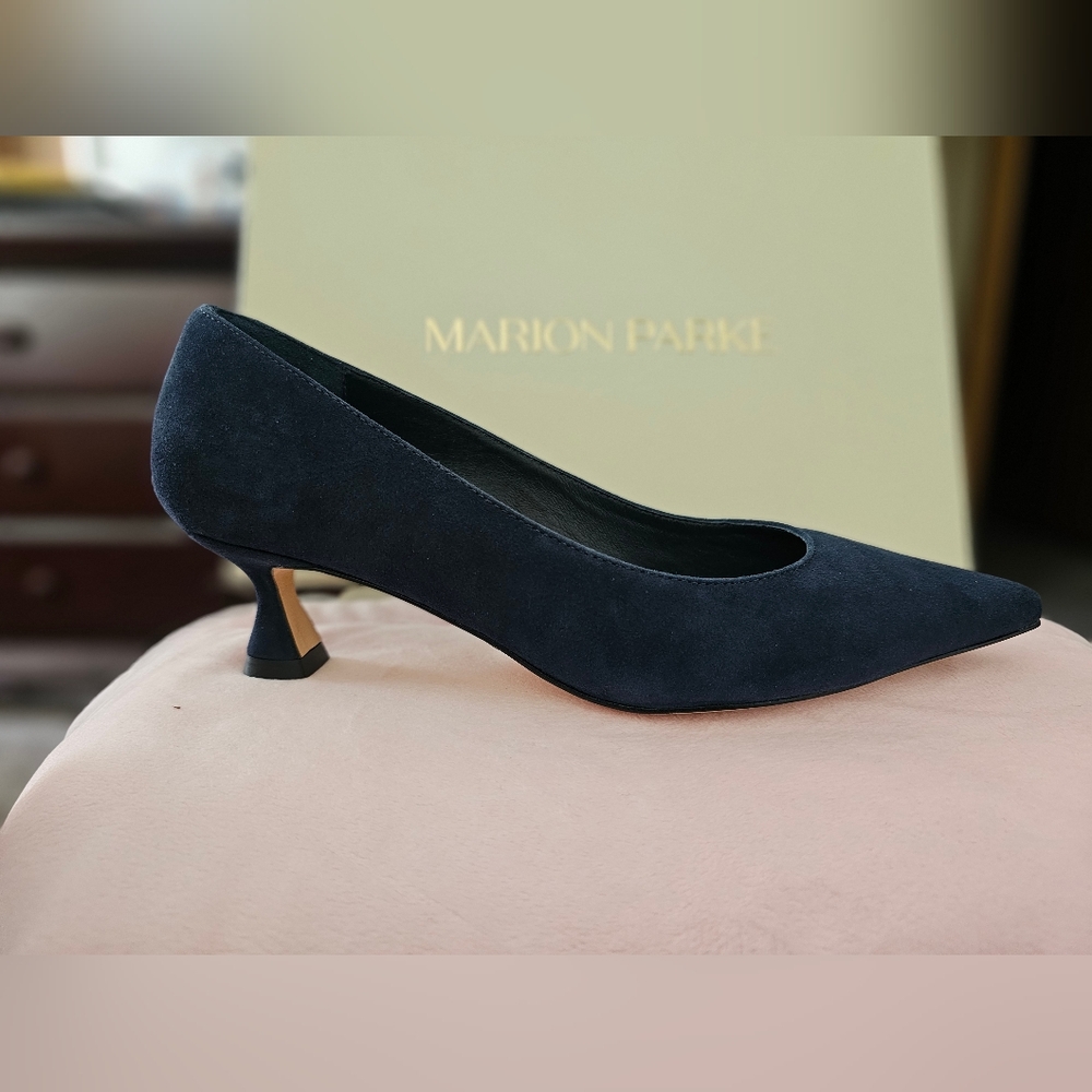 Marion Parke Navy Suede Flared Pump Heels - Size 36.5 / US 6.5
